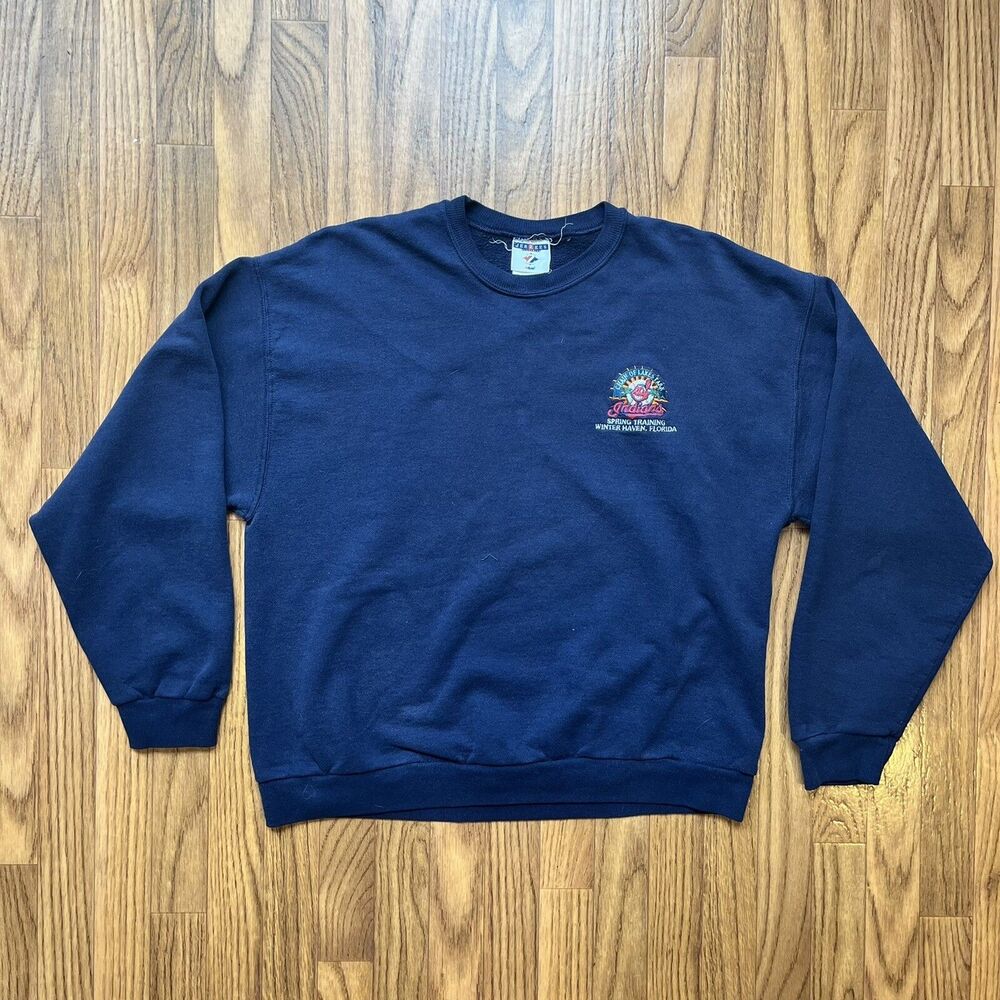 Vintage Cleveland Indians Chief Wahoo Crew Neck Sweatshirt Mens Medium Blue